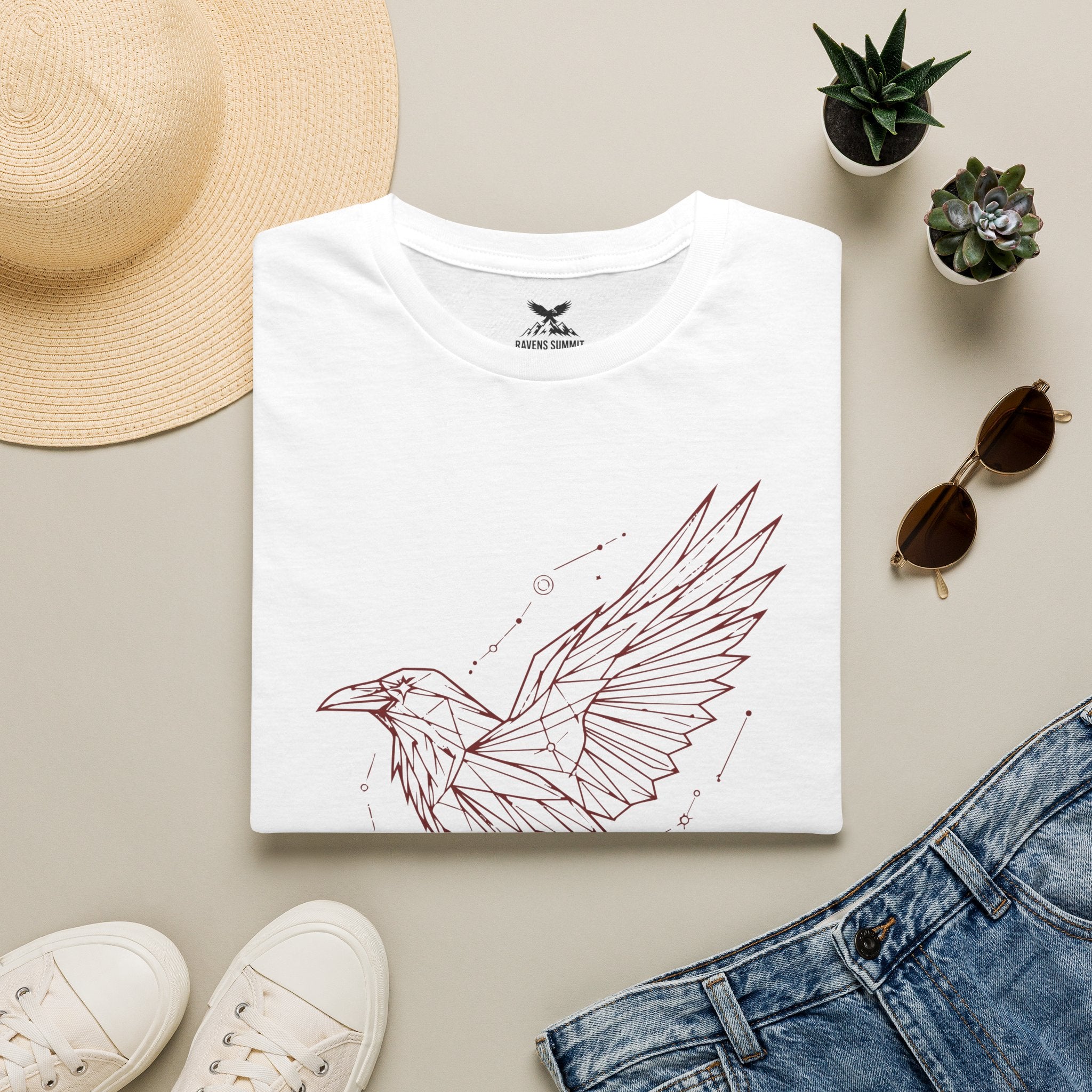 Geometric Raven Tee — Minimal Line Art Constellation T Shirt