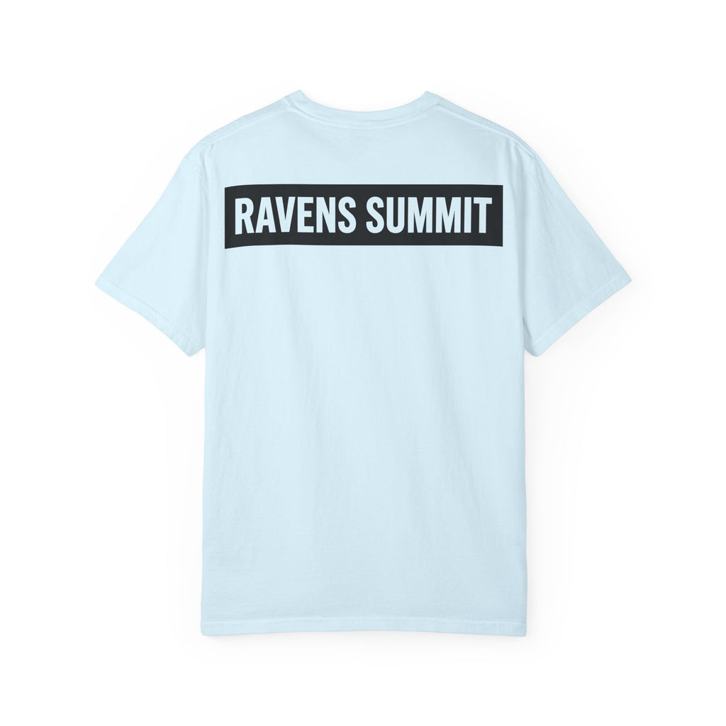 Ravens Summit Mountain T-Shirt — Eagle Over Peaks Graphic Tee Light