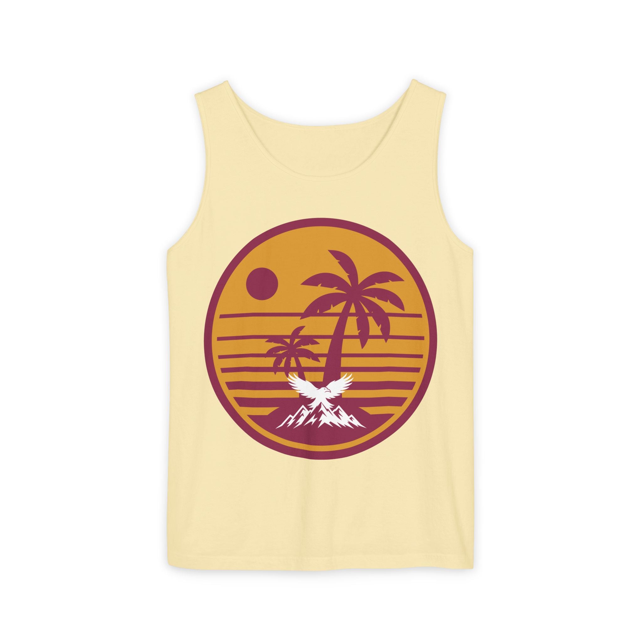 Ravens Summit Sunset Palm Tank Top  — Retro Beach Vibes Graphic Tank