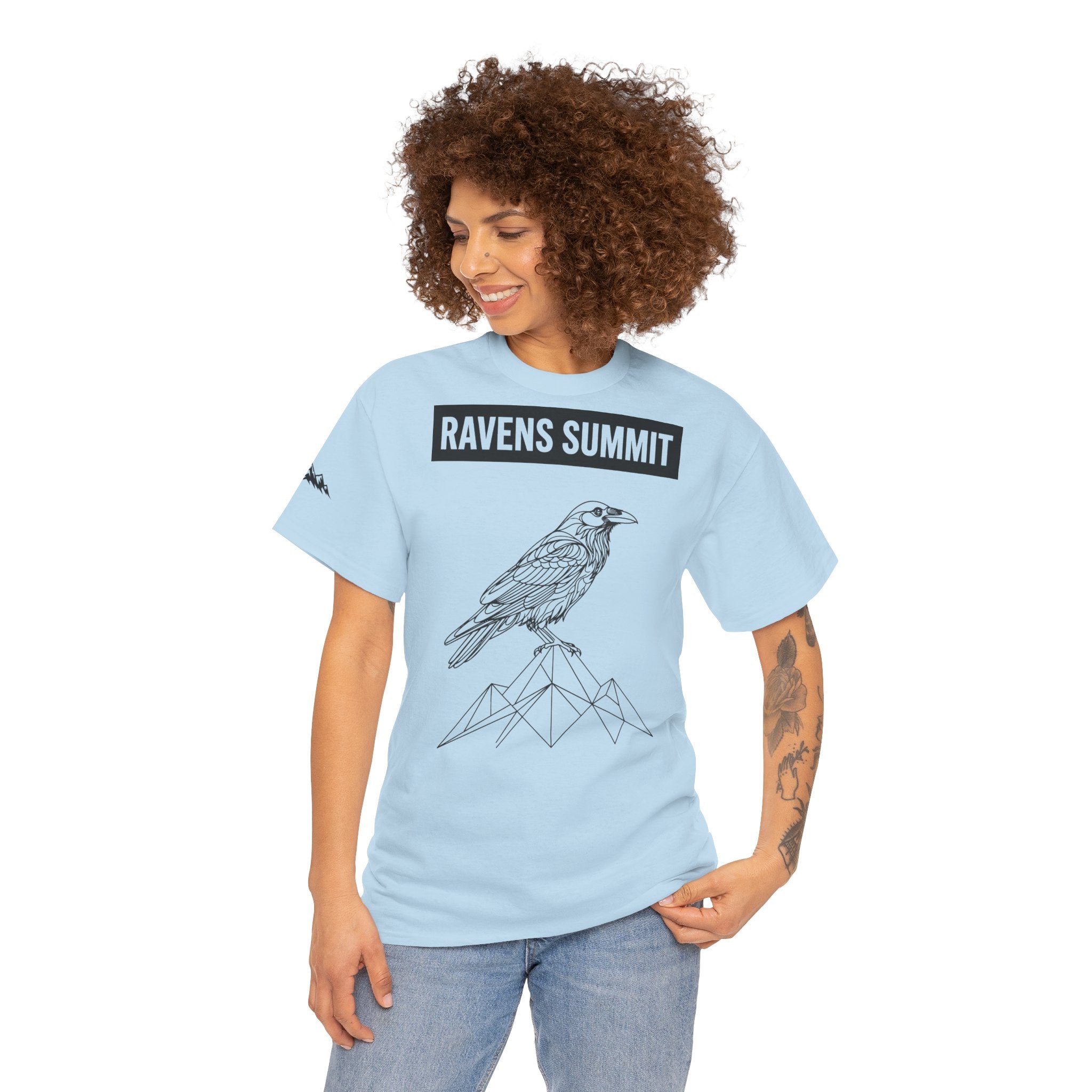 Raven Summit Tee — Minimal Mountain Raven Line Art Graphic T-Shirt