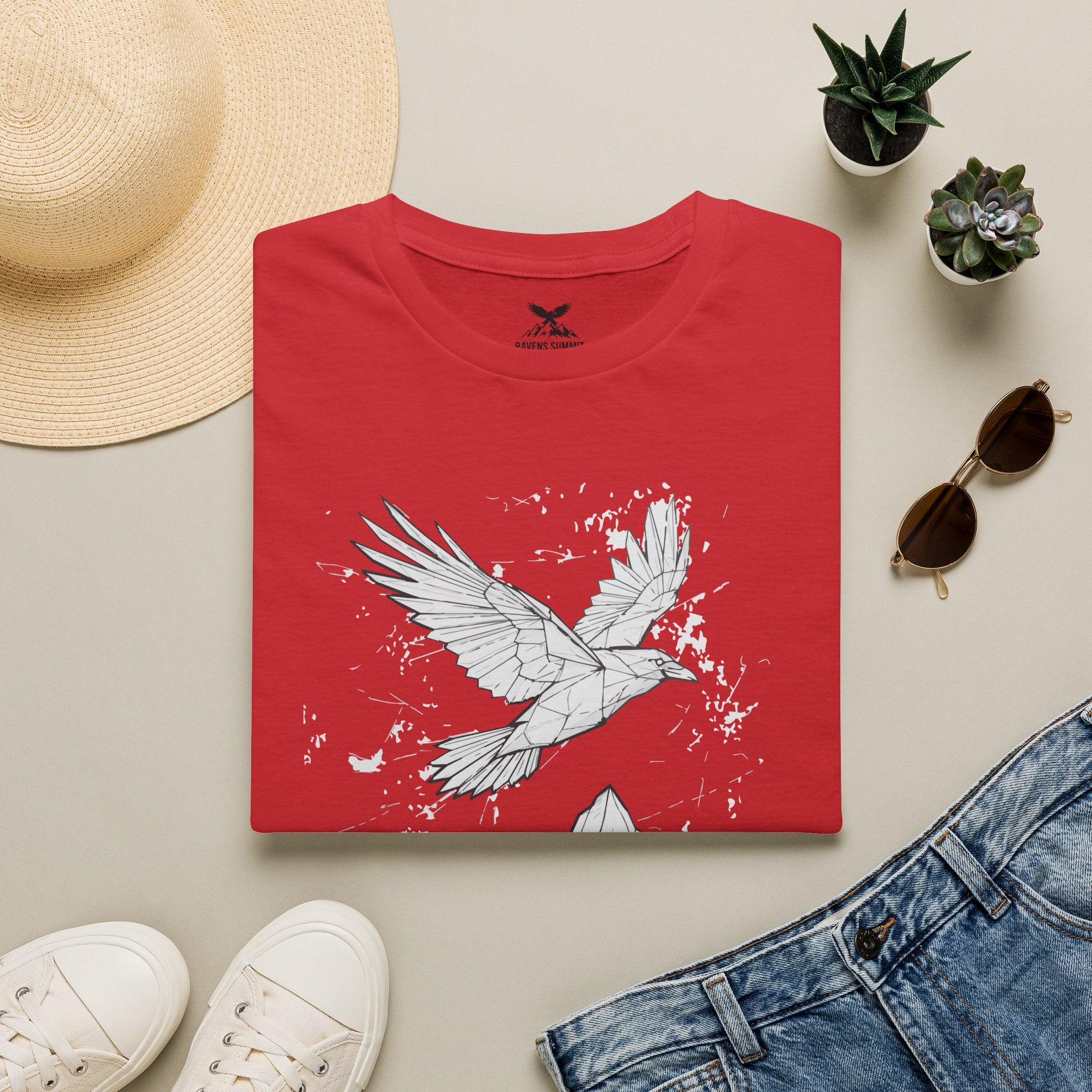 Mountain Raven Tee — Minimal Line Art Bird & Peaks Graphic T-Shirt