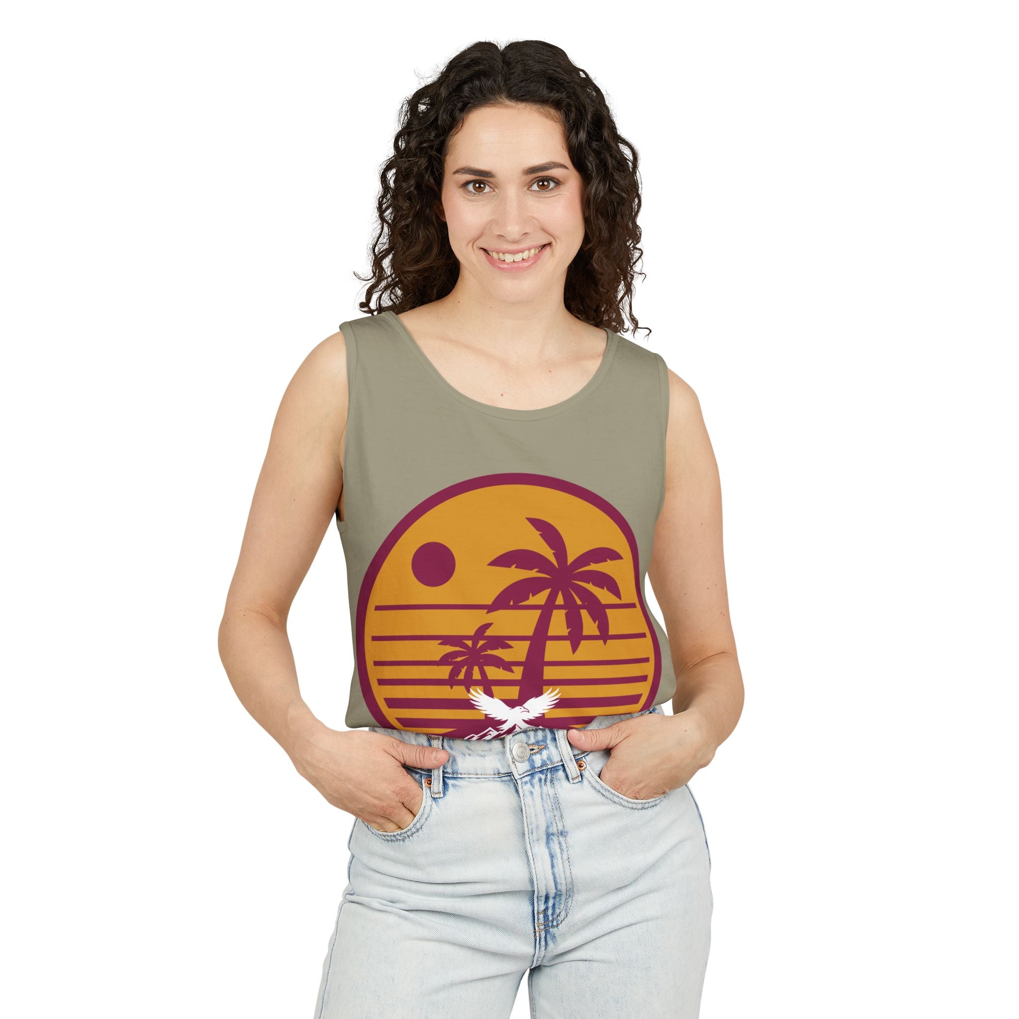 Ravens Summit Sunset Palm Tank Top  — Retro Beach Vibes Graphic Tank