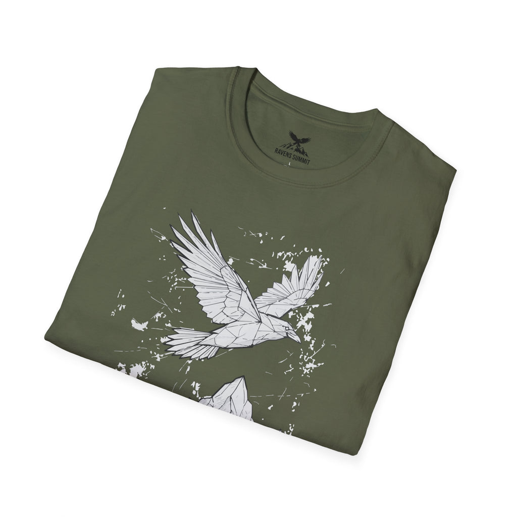 Mountain Raven Tee — Minimal Line Art Bird & Peaks Graphic T-Shirt