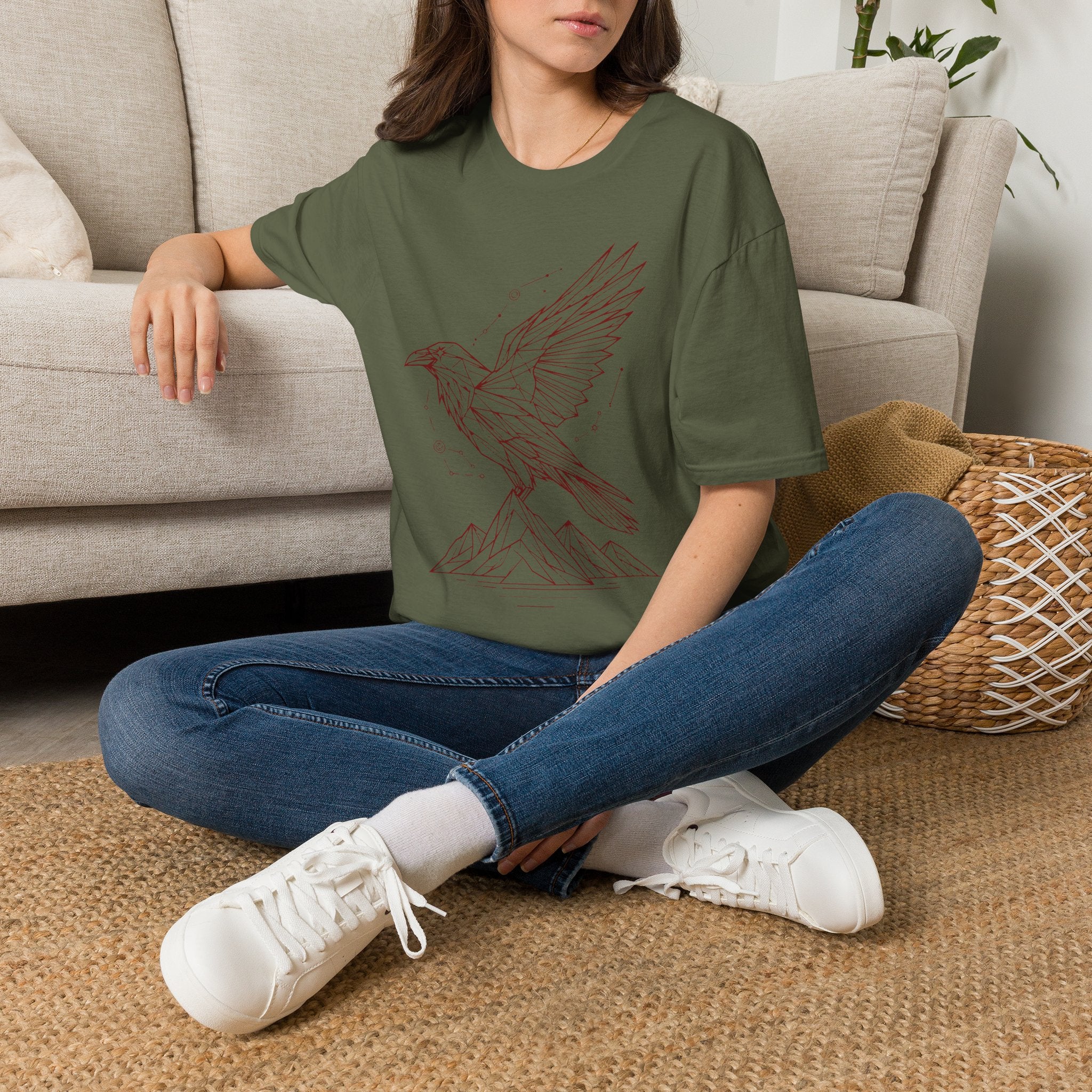 Geometric Raven Tee — Minimal Line Art Constellation T Shirt