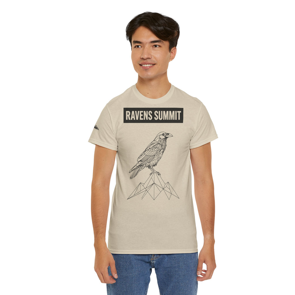 Raven Summit Tee — Minimal Mountain Raven Line Art Graphic T-Shirt
