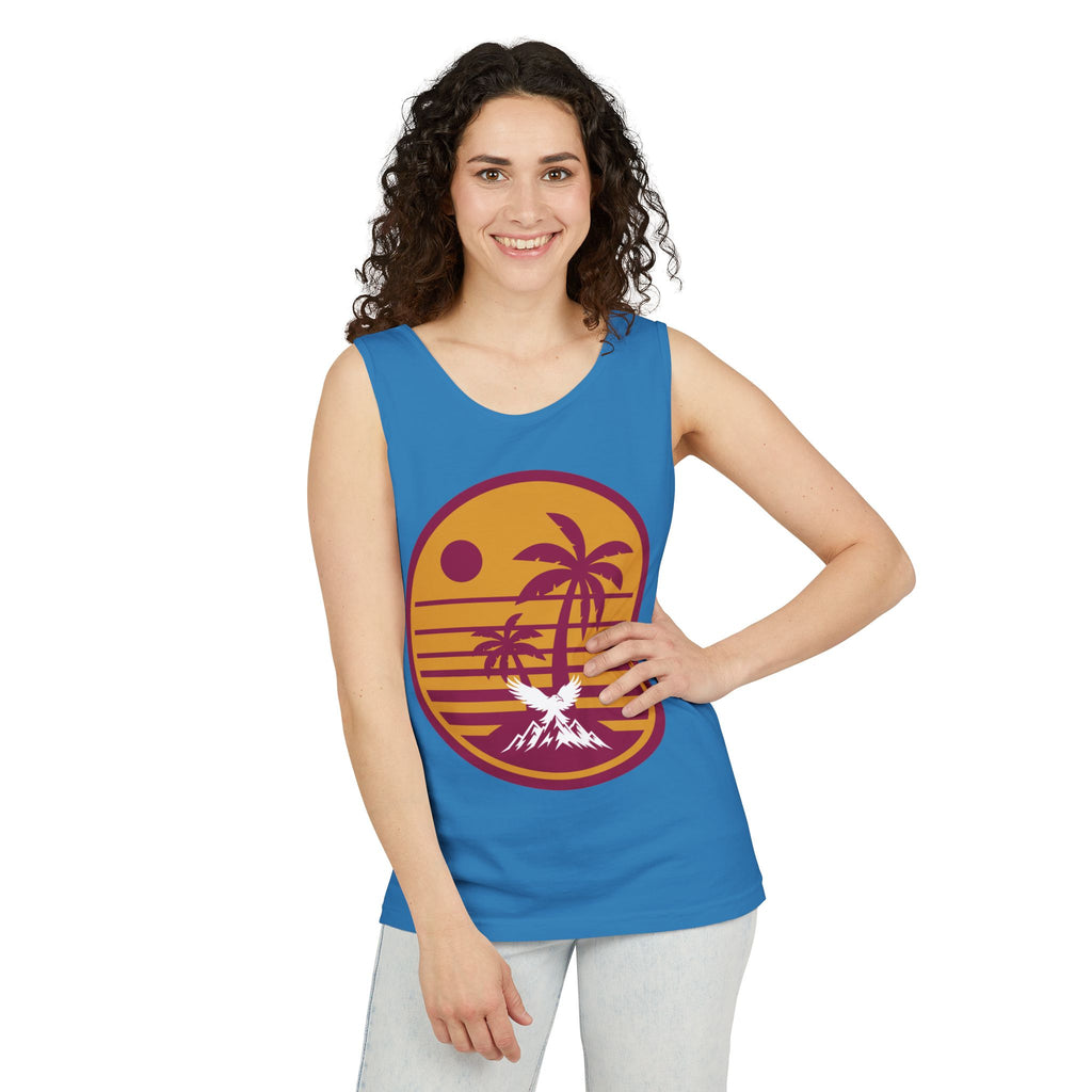 Ravens Summit Sunset Palm Tank Top  — Retro Beach Vibes Graphic Tank