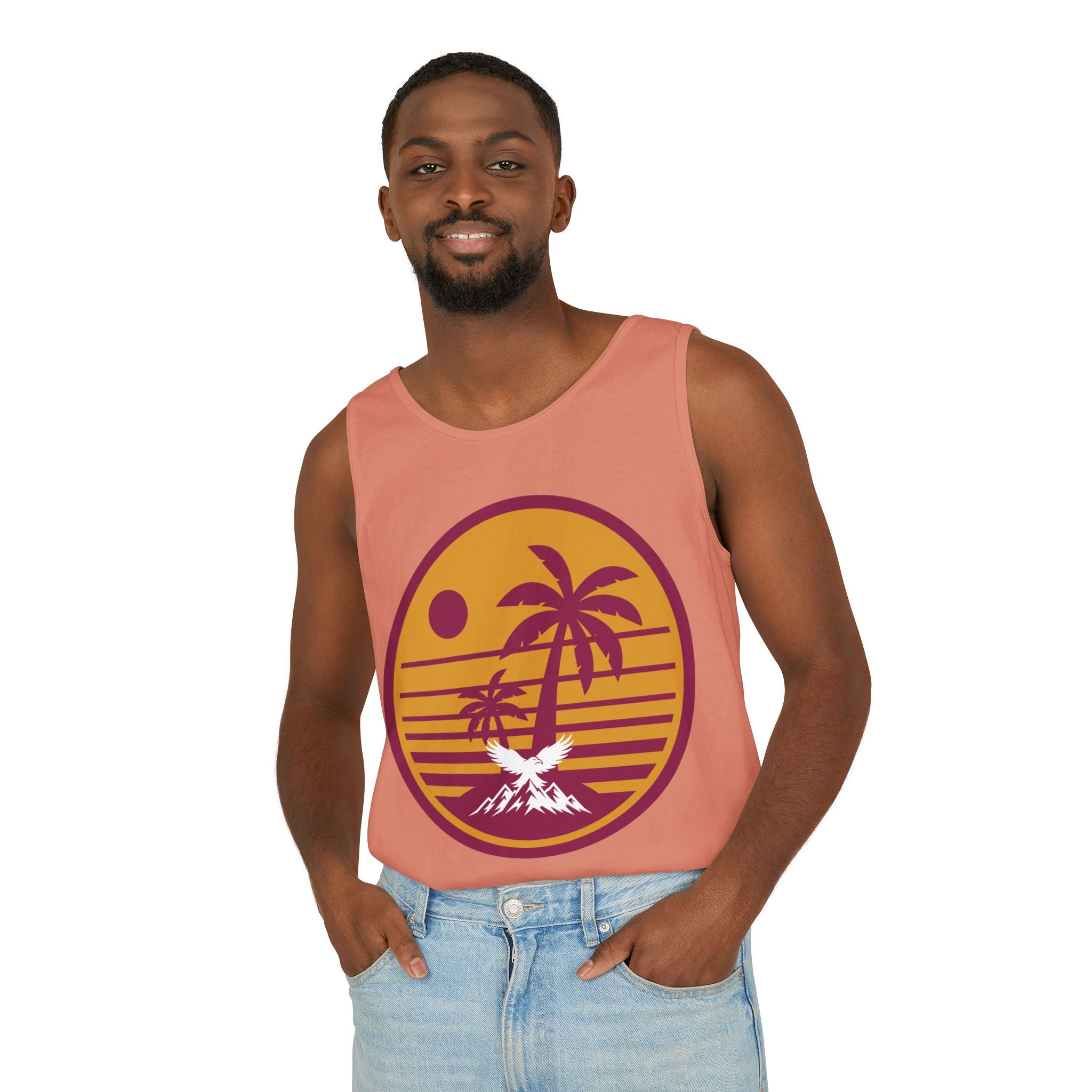 Ravens Summit Sunset Palm Tank Top  — Retro Beach Vibes Graphic Tank