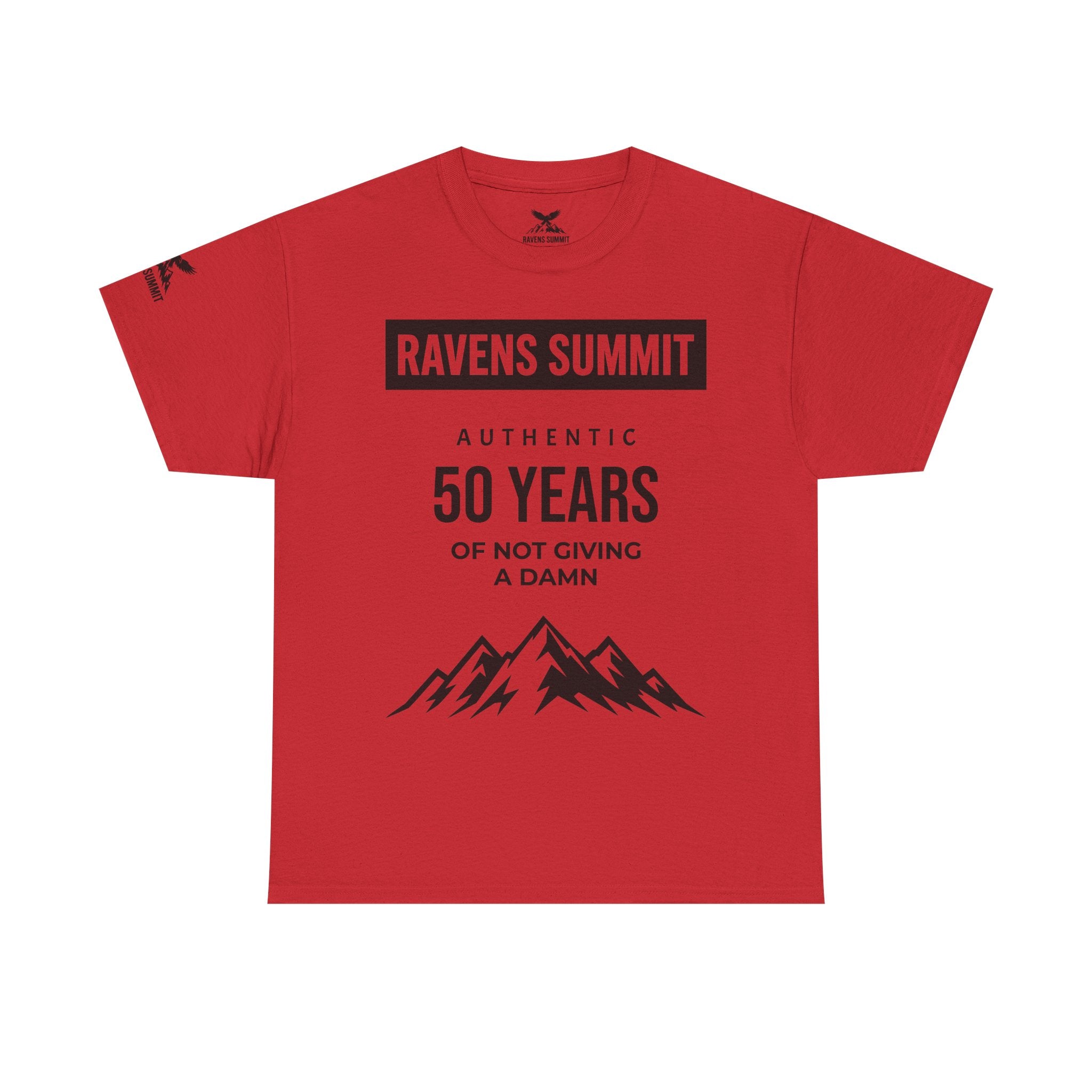 Customisable Ravens Summit 50 Years Tee — "Authentic 50 Years of Not Giving a Damn" Mountain Graphic T‑Shirt