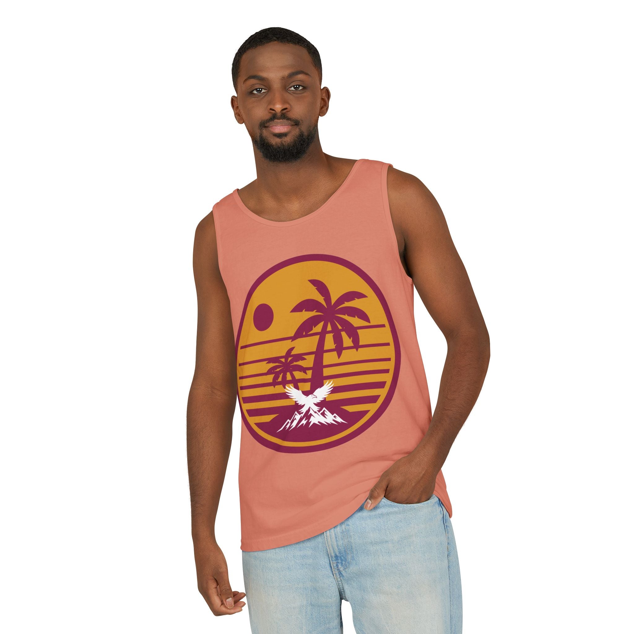 Ravens Summit Sunset Palm Tank Top  — Retro Beach Vibes Graphic Tank