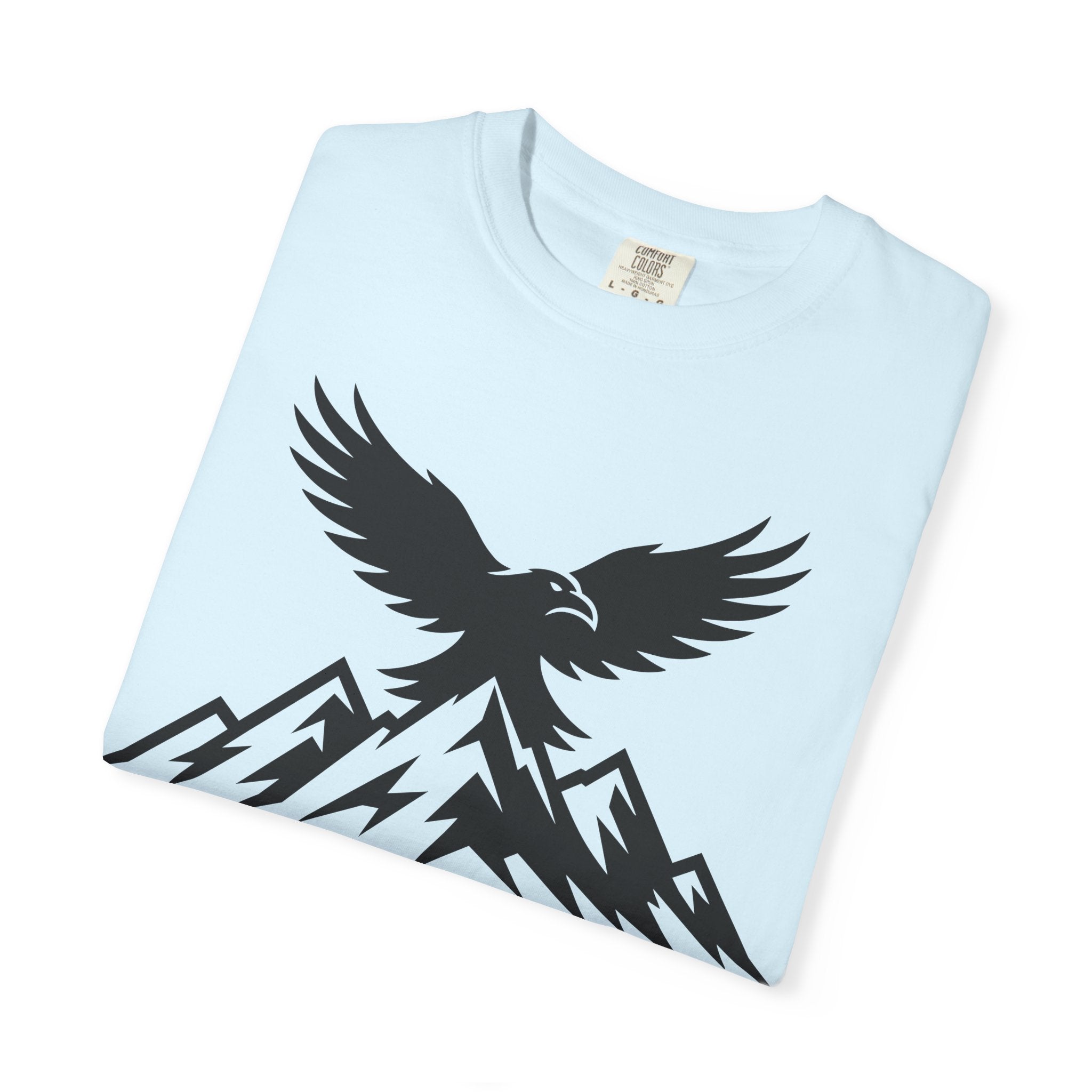Ravens Summit Mountain T-Shirt — Eagle Over Peaks Graphic Tee Light