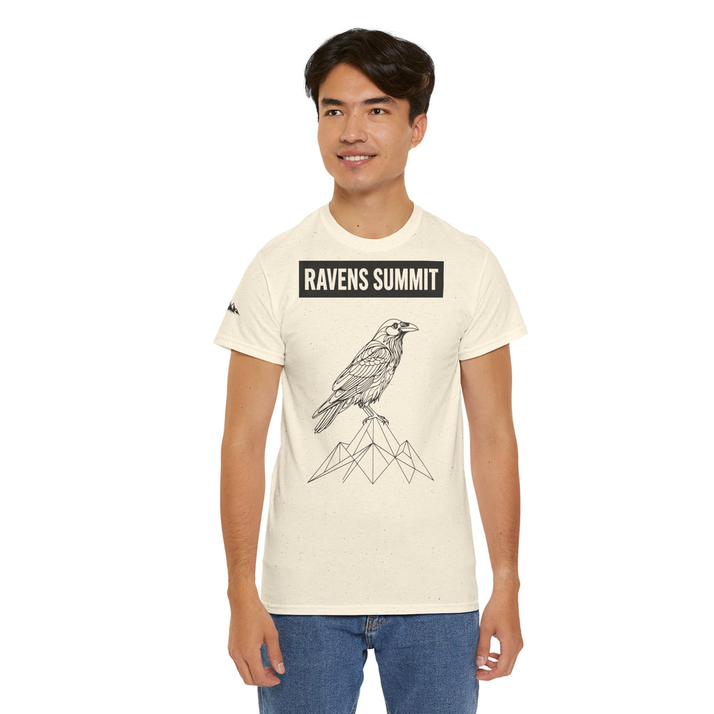 Raven Summit Tee — Minimal Mountain Raven Line Art Graphic T-Shirt