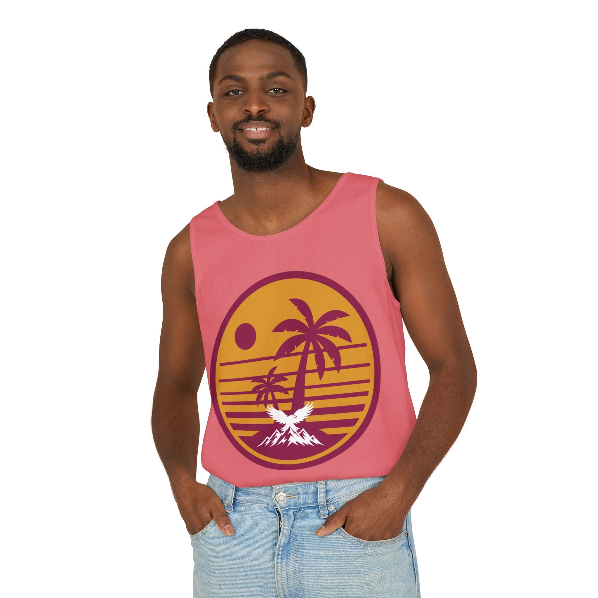 Ravens Summit Sunset Palm Tank Top  — Retro Beach Vibes Graphic Tank