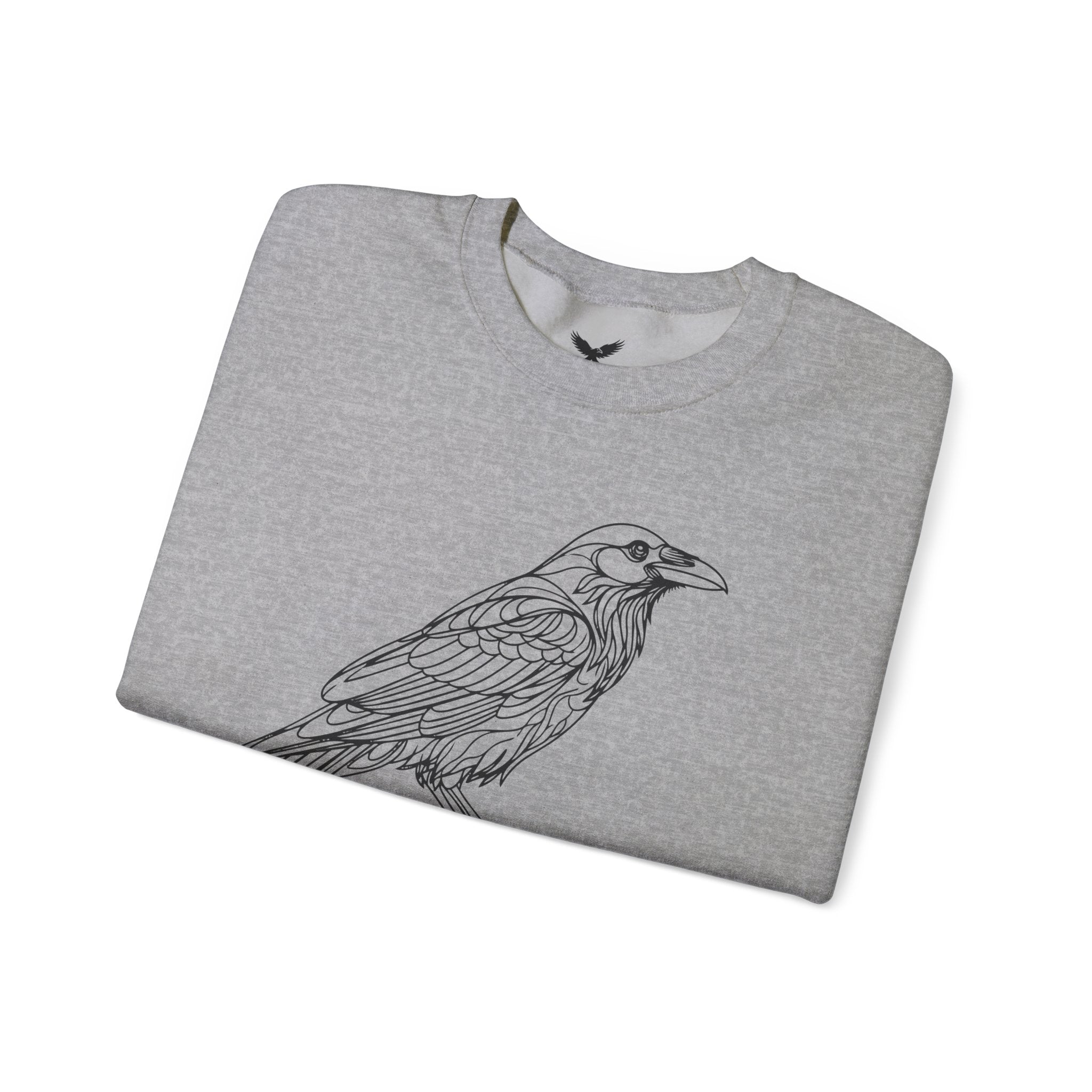 Crewneck Sweatshirt — Geometric Mountain Raven Illustration with 'Ravens Summit' Sleeve