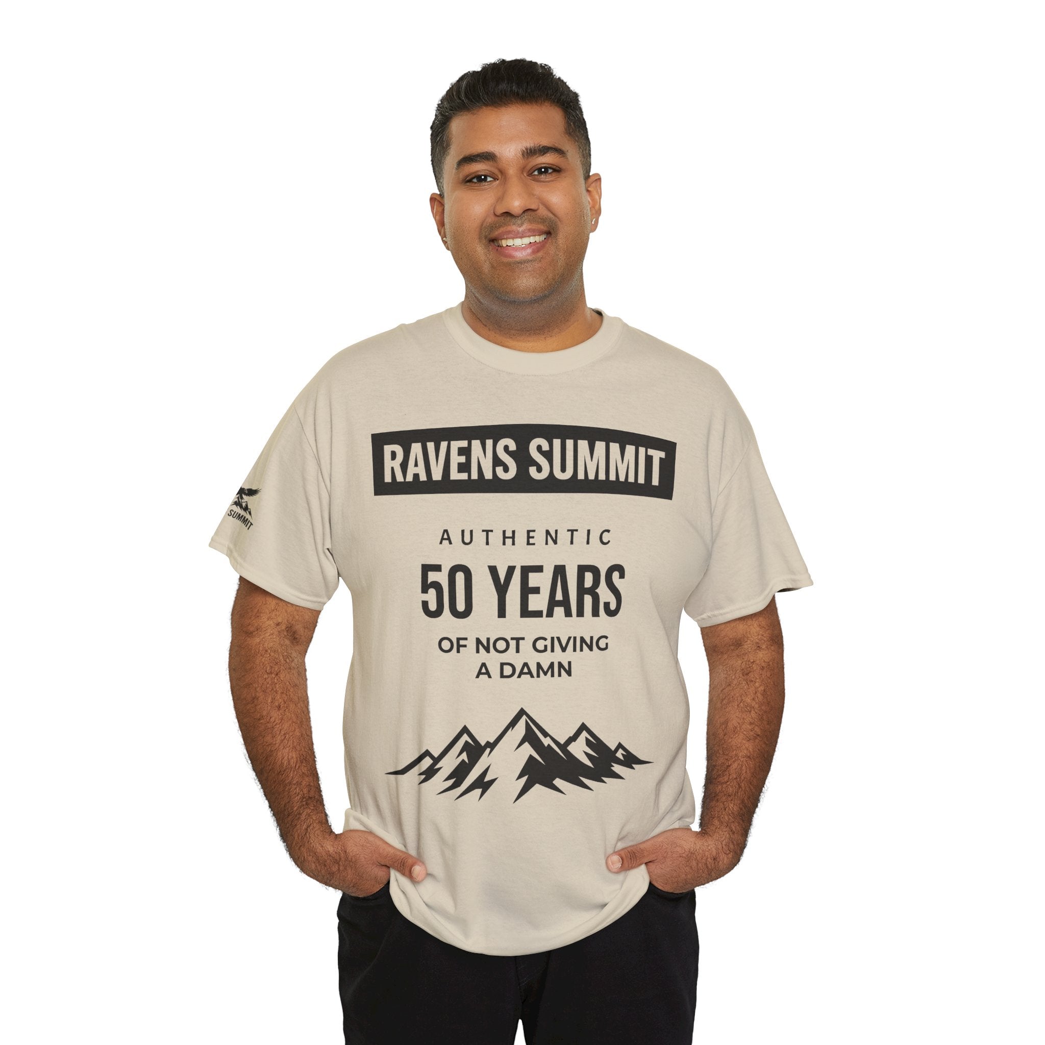 Customisable Ravens Summit 50 Years Tee — "Authentic 50 Years of Not Giving a Damn" Mountain Graphic T‑Shirt