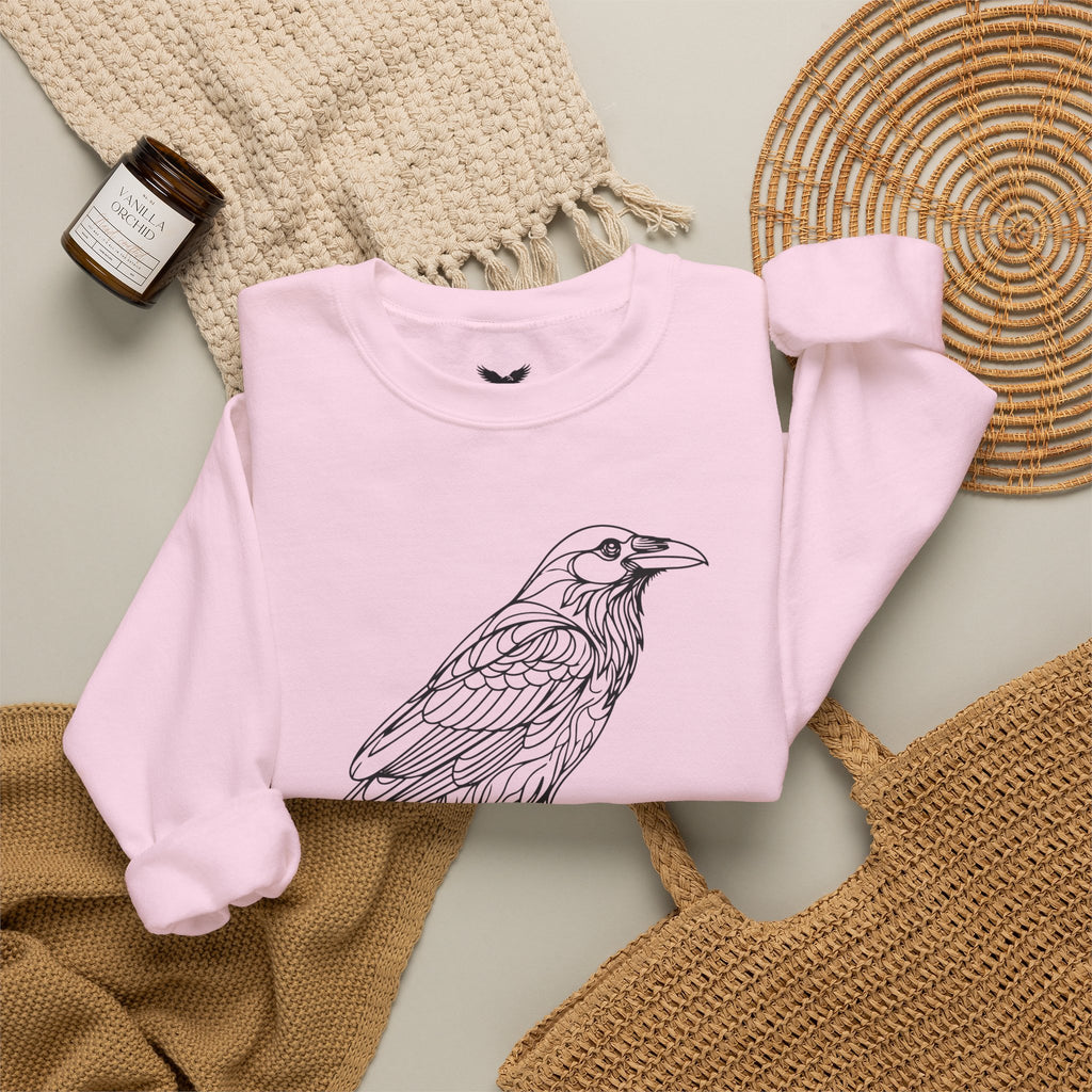 Crewneck Sweatshirt — Geometric Mountain Raven Illustration with 'Ravens Summit' Sleeve