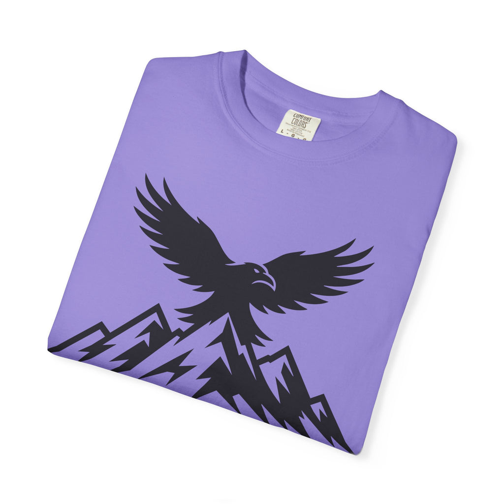 Ravens Summit Mountain T-Shirt — Eagle Over Peaks Graphic Tee Light