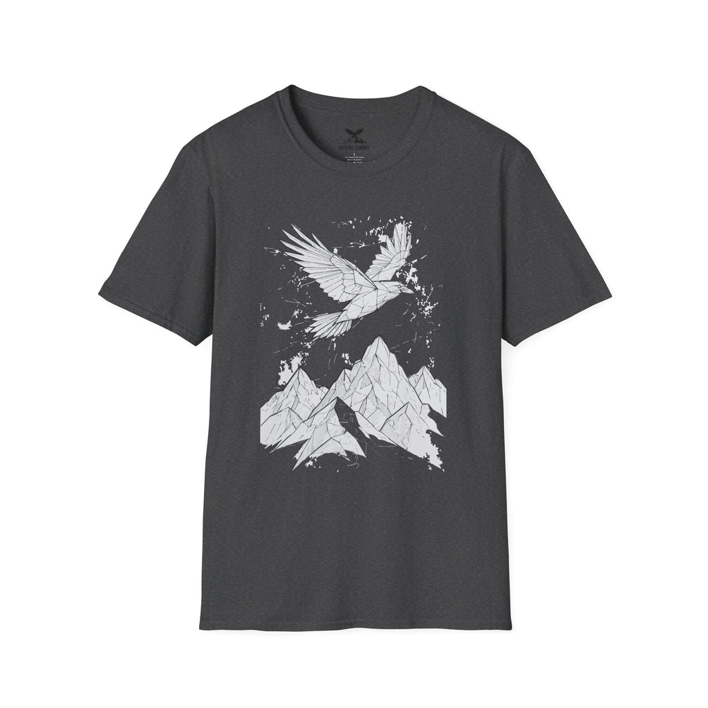 Mountain Raven Tee — Minimal Line Art Bird & Peaks Graphic T-Shirt
