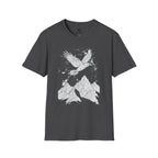 Mountain Raven Tee — Minimal Line Art Bird & Peaks Graphic T-Shirt