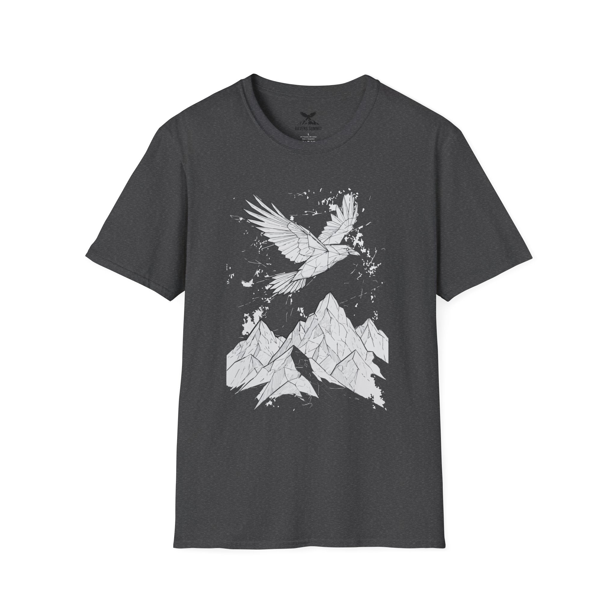 Mountain Raven Tee — Minimal Line Art Bird & Peaks Graphic T-Shirt