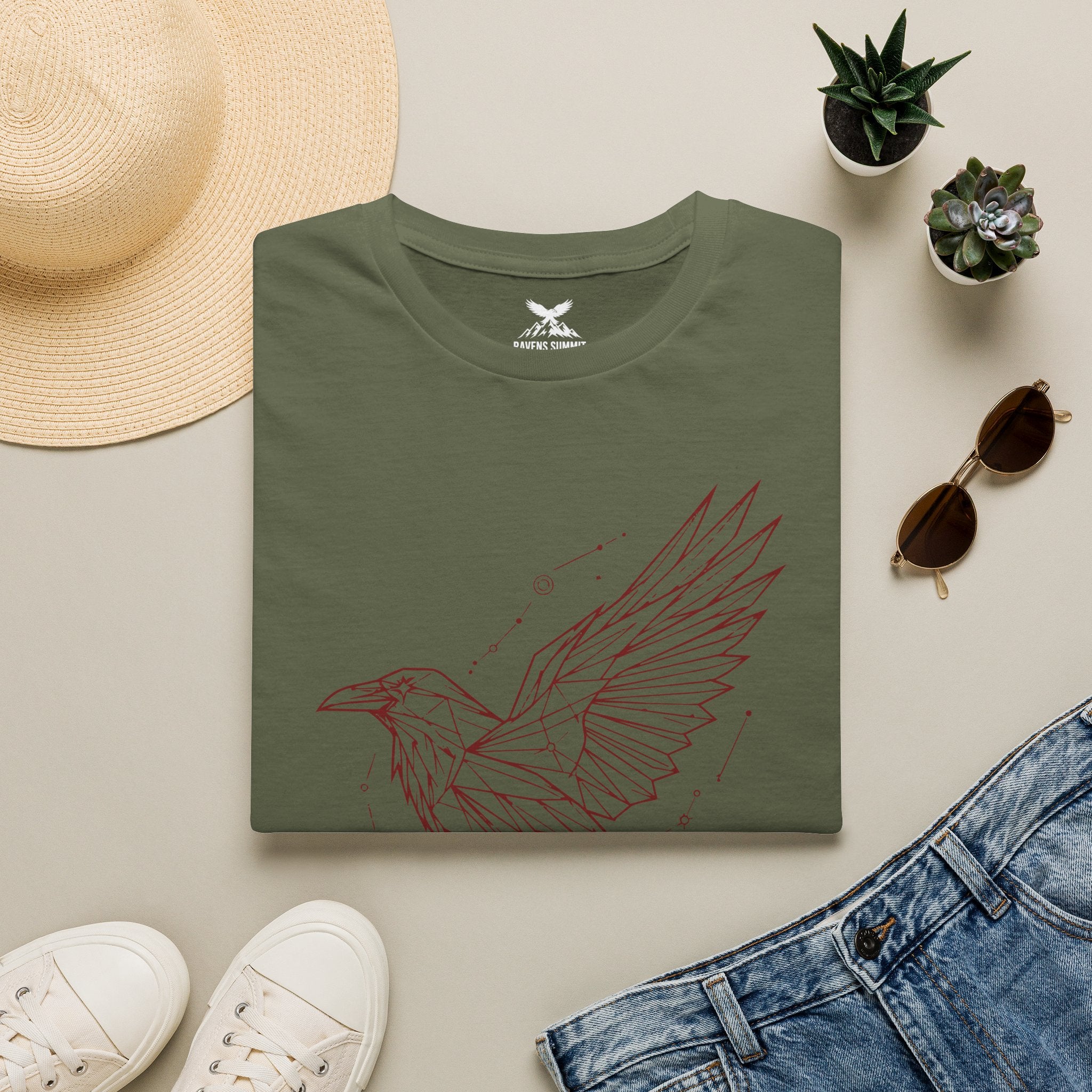 Geometric Raven Tee — Minimal Line Art Constellation T Shirt