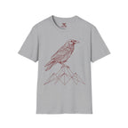 Raven Line Art T‑Shirt — Geometric Mountain Raven Sketch Tee