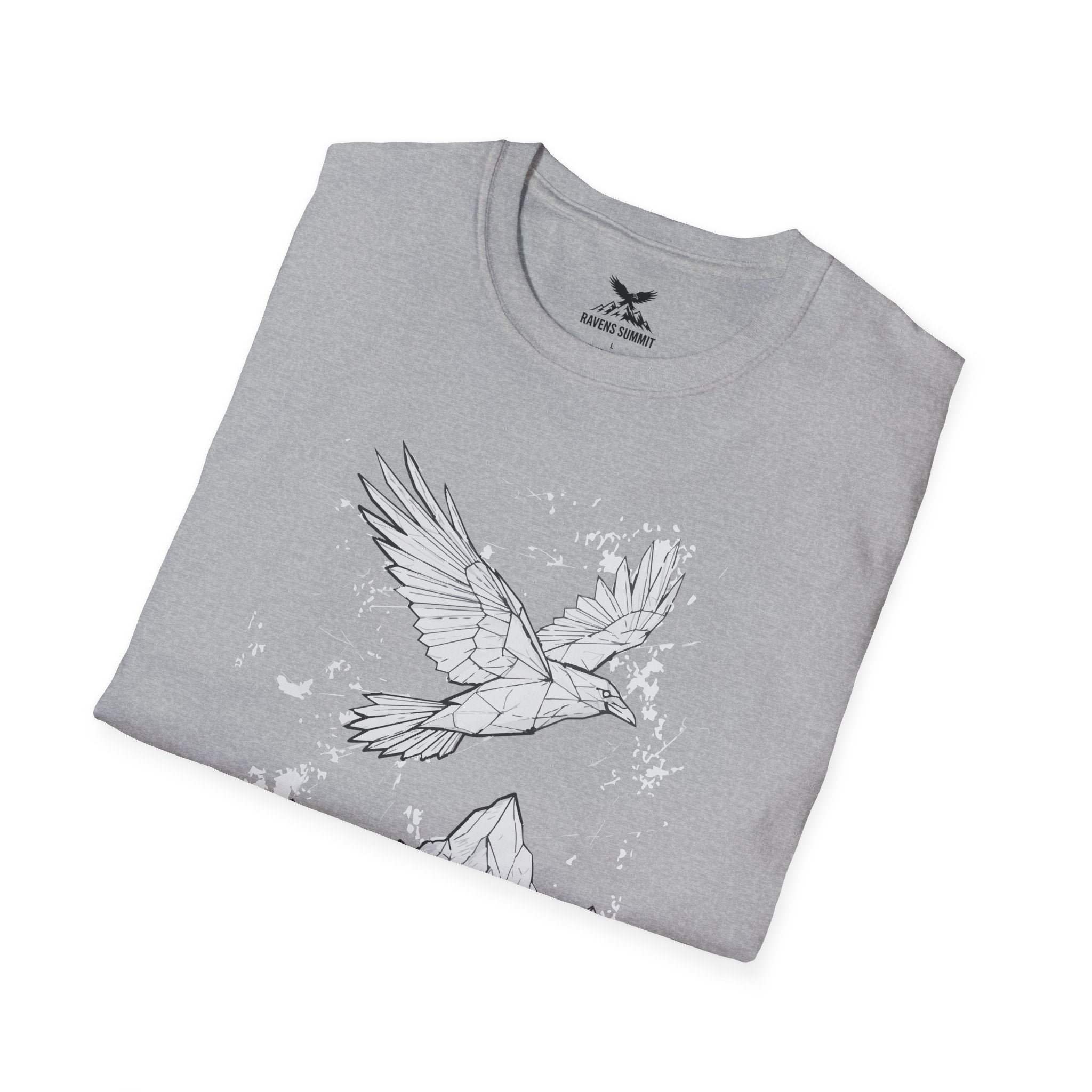 Mountain Raven Tee — Minimal Line Art Bird & Peaks Graphic T-Shirt