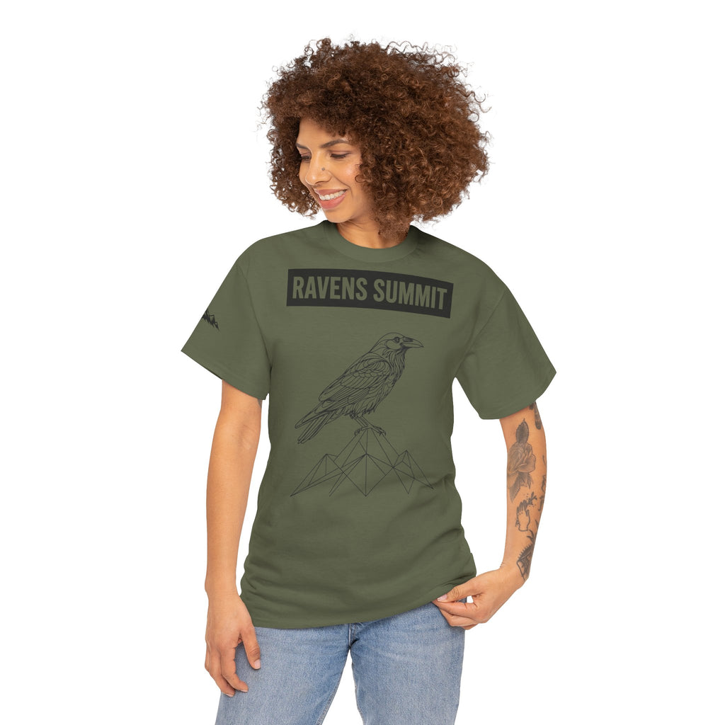 Raven Summit Tee — Minimal Mountain Raven Line Art Graphic T-Shirt