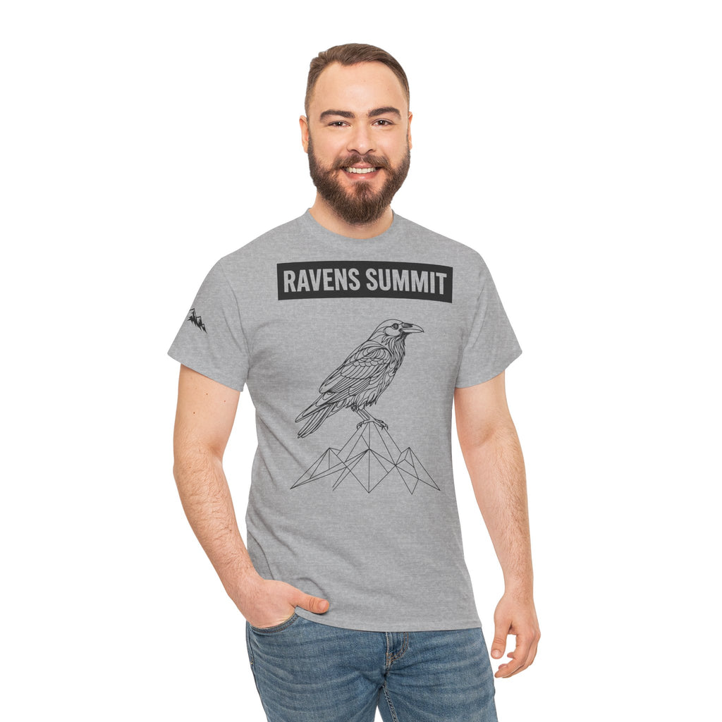 Raven Summit Tee — Minimal Mountain Raven Line Art Graphic T-Shirt